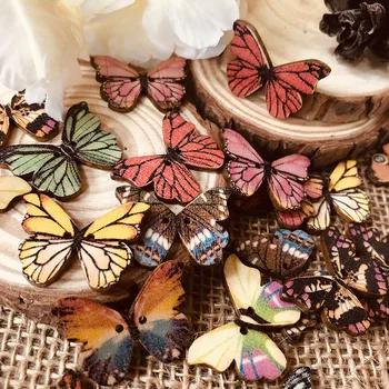 

Colorful Butterfly Wood Buttons DIY Scrapbooking Creative Badges Mix Design Clothes Sewing Accessories 50pcs