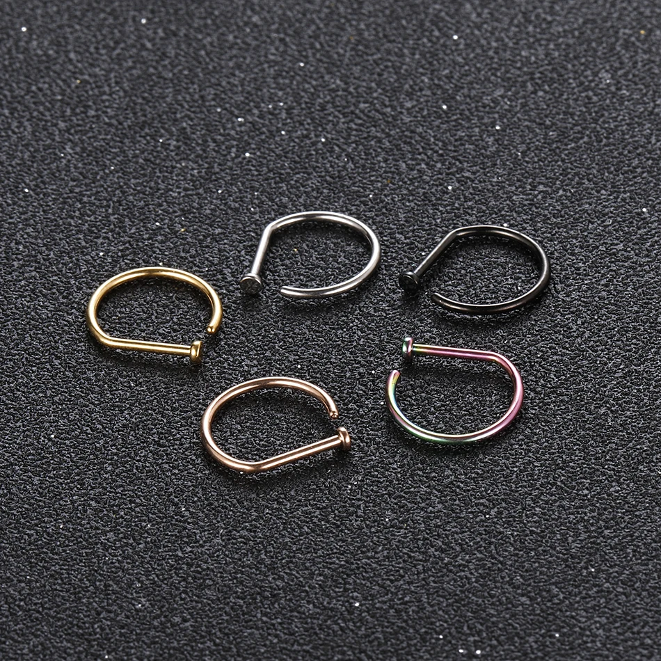1PC G23 Titanium Colorful D Shape Nose Hoop Rings Loop Ear Cartilalge Piercings Nostril Nariz Piercings Body Jewelry 18G 20G nose rings piercing jewelry body piercing jewelry body jewelry