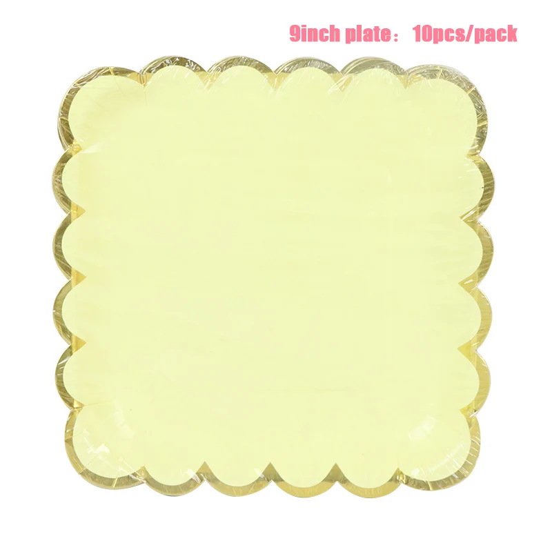 Yellow 9inch Plate LINVIERLOVE розовый квадратный Золотой обод одноразовая посуда для свадьбы День рождения сплошной цвет бумажные тарелки салфетки под чашки вечерние принадлежности - Цвет: Yellow 9inch Plate