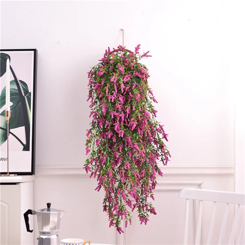 

Top Selling Artificial Flower Vine Balcony Wall Hanging Plant Leaves Lavender Home Wedding Decor Artificial Flower Vine