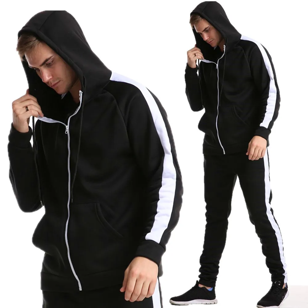 

New Brand zipper Men Set Causal Fitness Patchwork Jacket Men 2Pcs Tracksuit jogging Sportswear Hoodies Sweatshirt Pants Suit