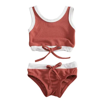 

New Toddler Baby Girl Bikini Sets Swimming Clothes Solid Swimwear Bikini Set Sleeveless Top Shorts Ribbed Knitted Swimsuit 0-3Y