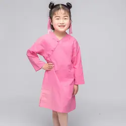 2018 детская одежда в китайском стиле осеннее хлопковое льняное платье для девочек Улучшенный чёнсам в китайском стиле с лягушкой Детский