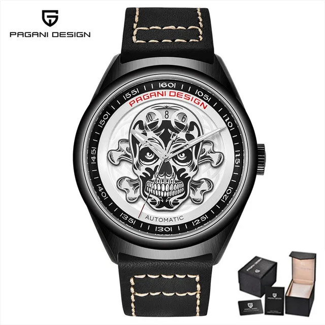 

PAGANI DESIGN Men's Watches Classic 3D Skull Punk Style Mechanical Watch Men Automatic Date Clock Luxury Brand Automatic Watch