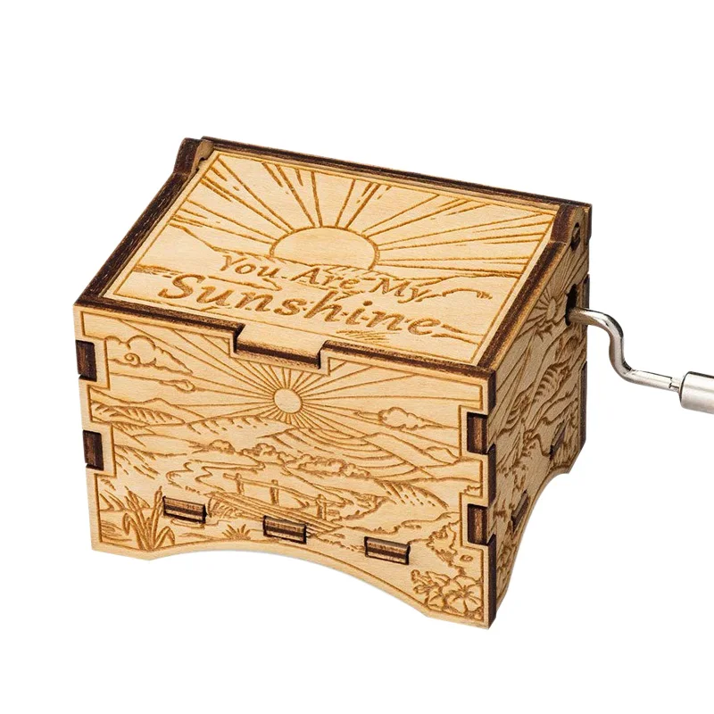 Wooden Hand-cranked Music Box Box Present You are My Sunshine Christmas gift