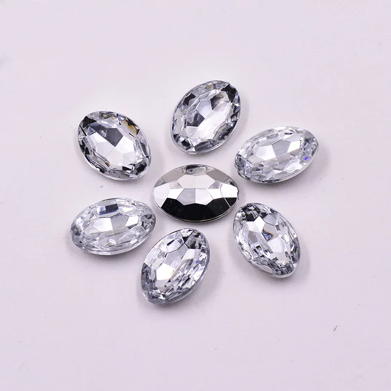 JUNAO-10-14mm-300pcs-Oval-Shape-Crystal-AB-Rhinestones-Pointback-Strass-Glue-On-Crystals-Stones-Fancy