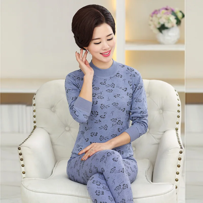 Женское термобелье с высоким воротником и принтом из 95% хлопка|women thermal underwear set|women