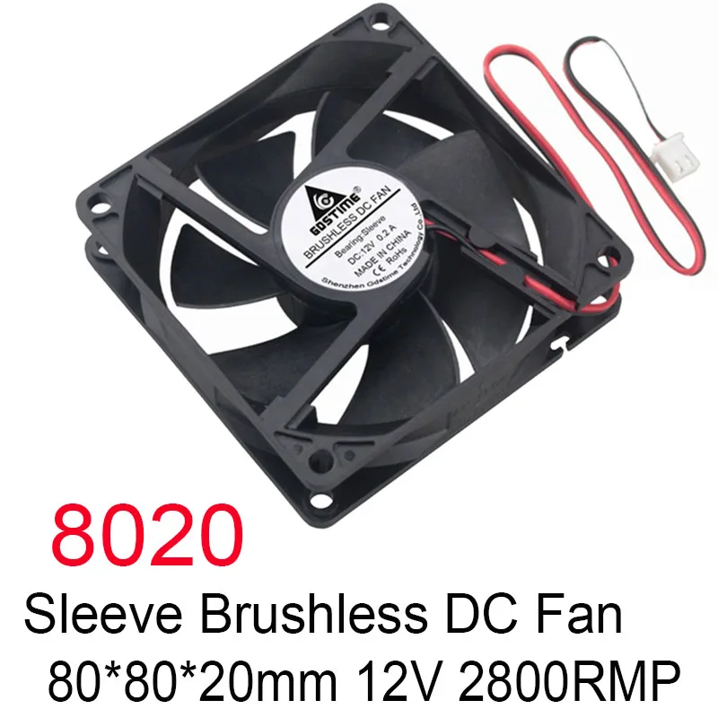10 шт. Gdstime DC 12 В бесщеточный двигатель охлаждения 80 мм x 20 8020 8 см ПК компьютерный