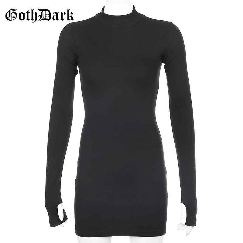 Готическое темное однотонное черное винтажное готическое женское платье Харадзюку с длинным рукавом зима шикарное женское платье рукавица панк уличная одежда