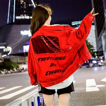 

Spring Autumn Vintage Denim Jacket Women Korean Fashion Single-breasted Sequins Jeans Jacket Harajuku Loose Outwear Tide H121
