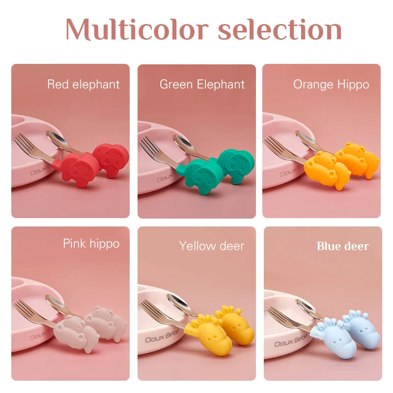 Baby Spoon Fork Gadgets Tableware Set Stainless Steel Toddler Children Utensil Dinnerware Cutlery Cartoon Infant Food Feeding