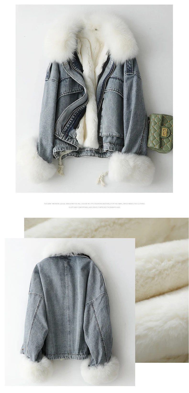 AYUNSUE Parka Real Fur Coat Female Rabbit Fur Liner Denim Jacket Winter Coat Women Fox Fur Collar Warm Korean Jackets MY