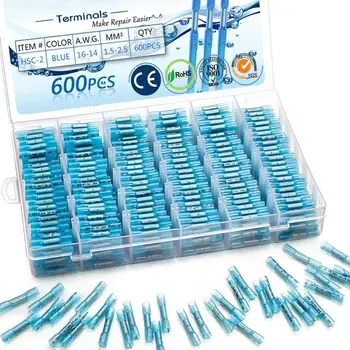 

600PCS Waterproof Wire Connectors Electrical Insulated Crimp Terminals,Heat Shrink Butt Connectors Terminals 16-14 AWG