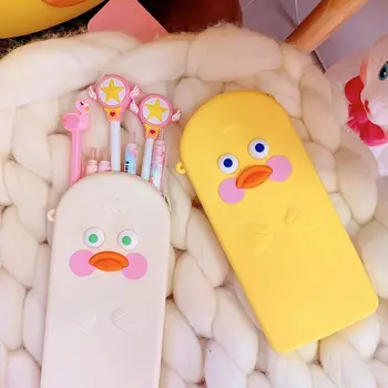 

MINKYS Kawaii Silicone Yellow Duck Totoro Pencil Case Big Capacity Pencilcase Pouch Bag Kids Birthday Gift School Stationery