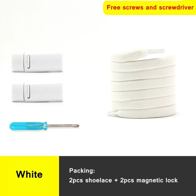 1 second No tie shoelace 24Color Elastic shoelaces Magnetic metal lock Quick wear in Flat Suitable for all shoes Lazy laces white