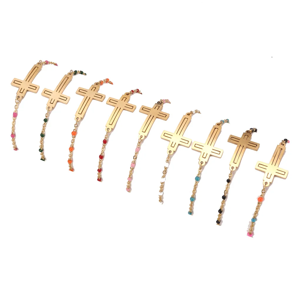 

Stainless Steel Cross Charm Bracelets For Women Gold Enamel Satellite Chain Bracelet Christian Jewelry