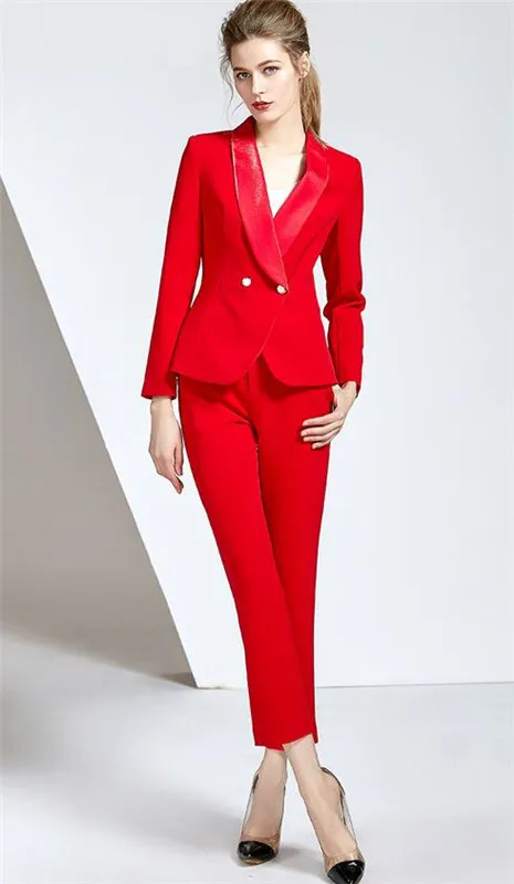 

Lucky Red Women PantSuits Women Suits Plus Size Custom Made Ladies Pantsuit Blazer+Pants for Work Pantsuit Wedding Party