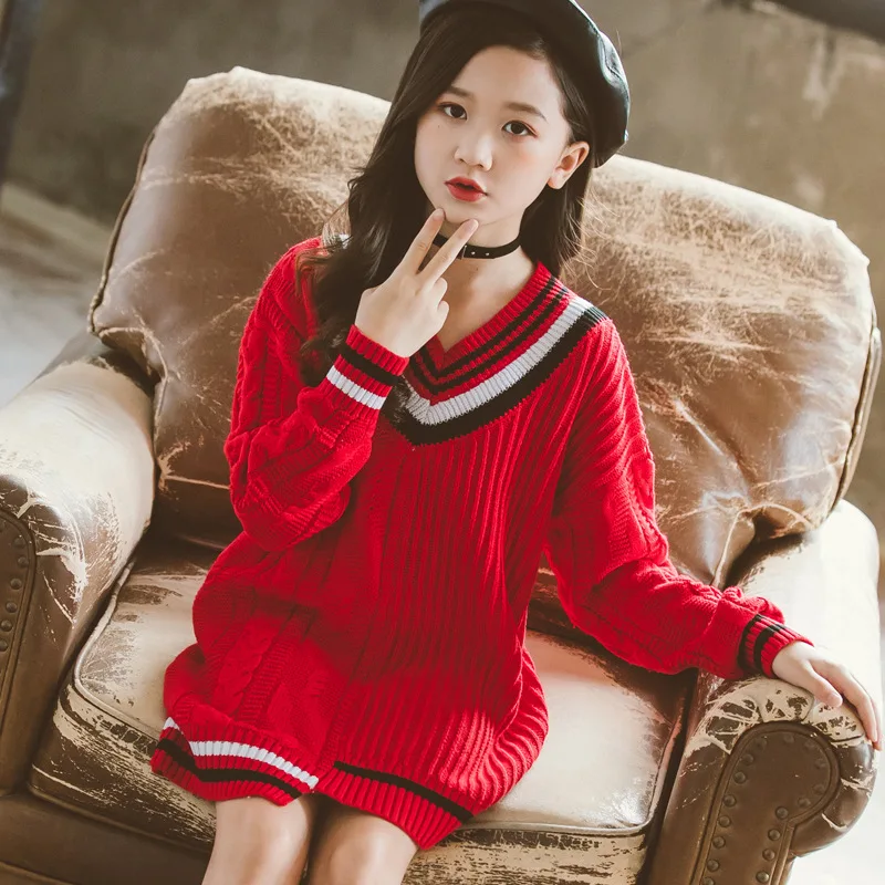 

Teenage Kids Sweaters for Girls Clothes Winter Christmas New Year Undershirt Girls Knitwear Pullover Sweater 10 12 14 Years