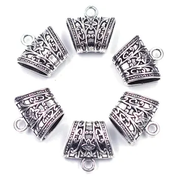 

10Pcs Silver Tone Flowers Floral Carved Bail Beads For Wrap Scarf 23mmx23mm(Hole Size:15x7mm )