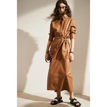 Женские коричневые Модные Куртки из искусственной кожи с эффектом воротника и длинными рукавами на пуговицах с закругленным подолом