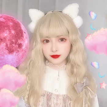 

HUAYA Long Blonde Wigs with Bangs Water Wave Heat Resistant Wavy Hair Synthetic Wig for Women African American Lolita Cosplay