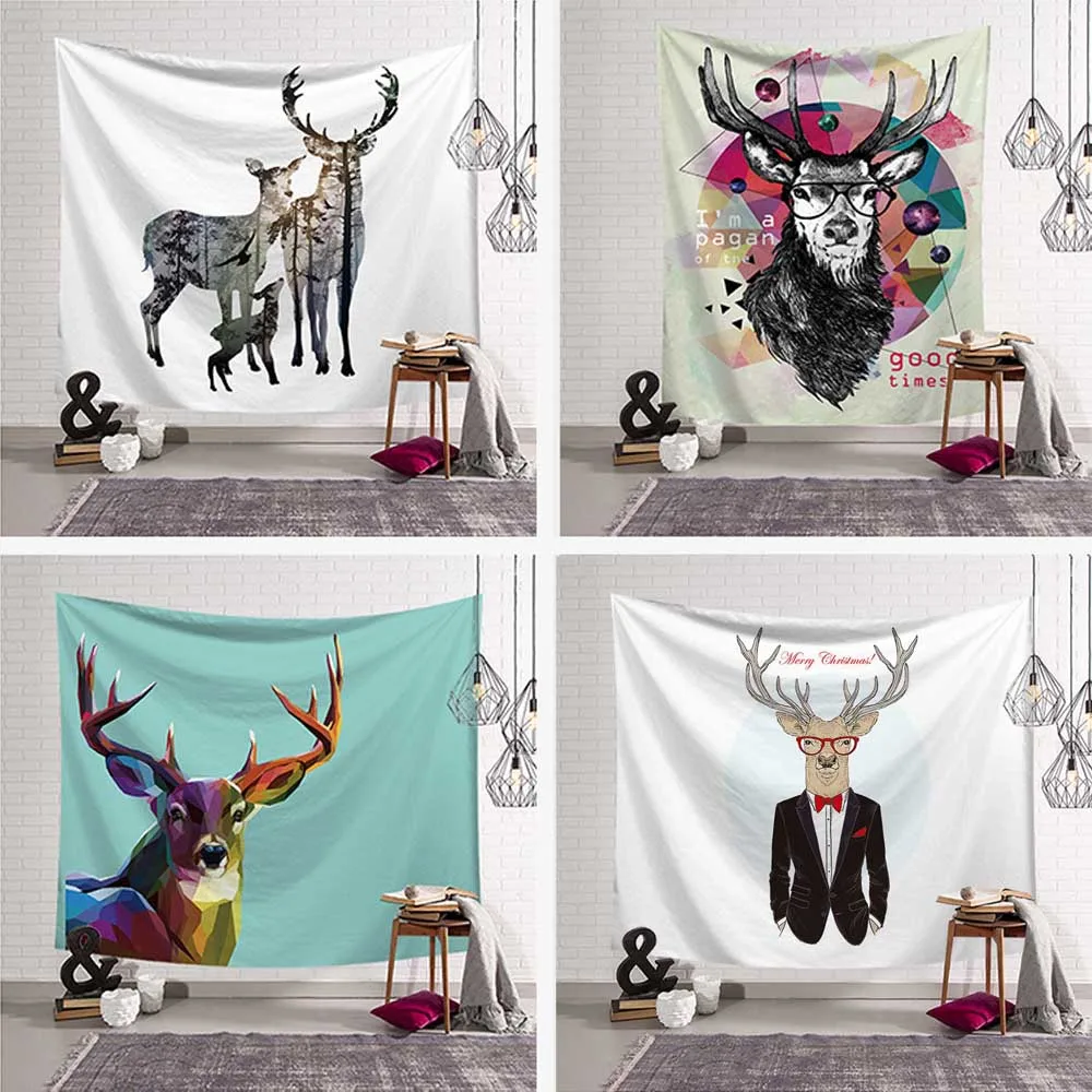 

Lovely Elk Blanket Wall Hanging Nodic Print Animal PatternTapestry Large Beach Towel Carpet Wall Rug200x150cm Bohemian Tapestry