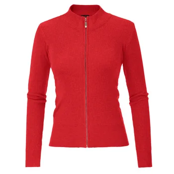 

2020 new casual knitted top, spring and autumn long-sleeved standing collar zip cardigan, solid color slim cardigan