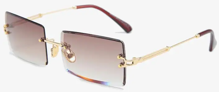 Розовые фиолетовые Солнцезащитные очки женские тонированные прямоугольные без оправы с кристаллами градиентные солнцезащитные очки для женщин винтажные оттенки Прямая поставка - Цвет линз: C4 gradient tea