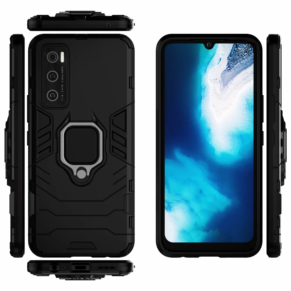 Shockproof Ring Stand Bumper Phone Case - Silicone + PC Back Cover