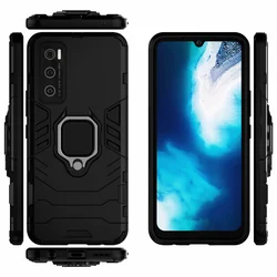 Shockproof Ring Stand Bumper Phone Case - Silicone + PC Back Cover for Vivo Y70 (Black)