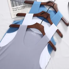 Летний тонкий срез для мужчин, бесшовный, ширина плеч, Круглый v-образный вырез, жилет, вискоза, спортивный, быстросохнущий, эластичность, тонкий, подходит, плюс размер, большой