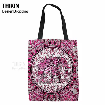 

THIKIN Summer Women Tote Bag Cloth African Ethnic Elephant Printed Folding Shopper Bags Canvas Girls Reusable Shopping Bag Big