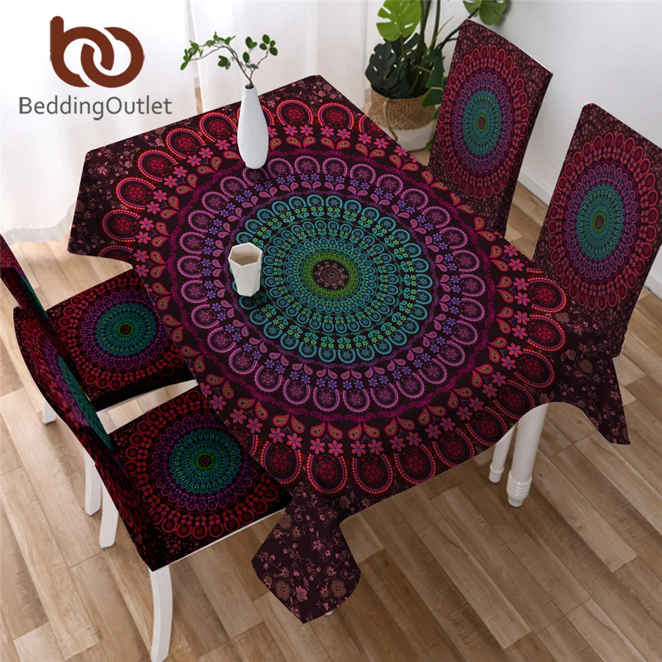  BeddingOutlet Mandala Tablecloth Waterproof Rectangle Dinner Table Cloth Boho Bohemian Decoration T