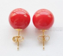 720>> yeni güzel doğal 10mm mercan kırmızı güney deniz kabuğu inci GP saplama küpe(China)