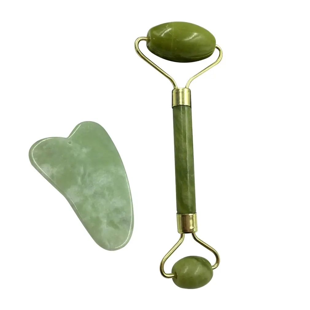 

2pcs Facial Massage Jade Roller Face Neck Natural Stone Health Care Body Jade Gua Sha Board Beauty Tool Set