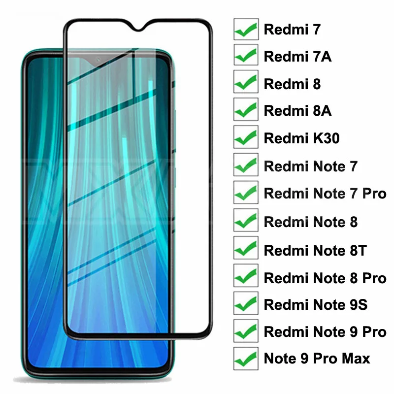 Закаленное защитное стекло 9D для Xiaomi Redmi 8 8A 7 7A K30 Note 8T 9S 9 Pro Max|Защитные стёкла и