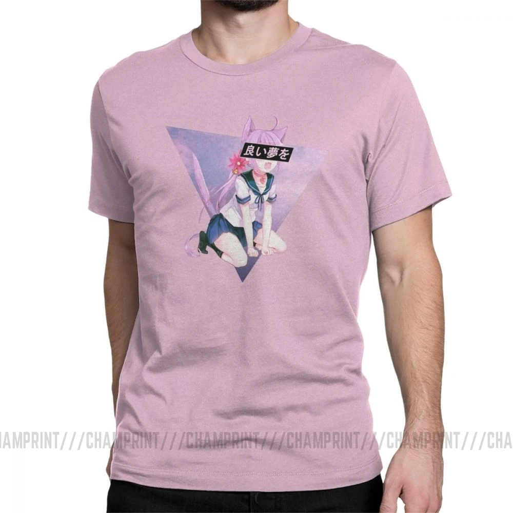 Мужские футболки с котом для девочек, японский стиль, милые сексуальные футболки с героями комиксов Vaportrash, топы с короткими рукавами, очищенные хлопковые футболки размера плюс, футболка - Цвет: Розовый