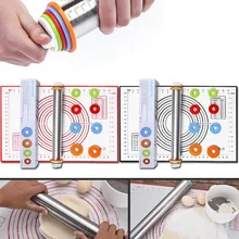 Скалка из нержавеющей стали с матом для теста Регулируемый ролик для теста с 4 съемными толщинами колец для кухни выпечки для теста пирога