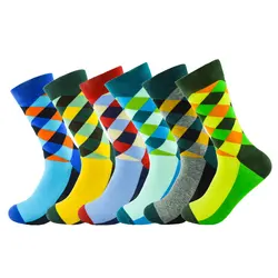 3 Pairs/Lot Men's Long Happy Socks with Diamond Pattern Fashion Man Sport Skateboard Street Wear Socks L Size Colorful Hosiery