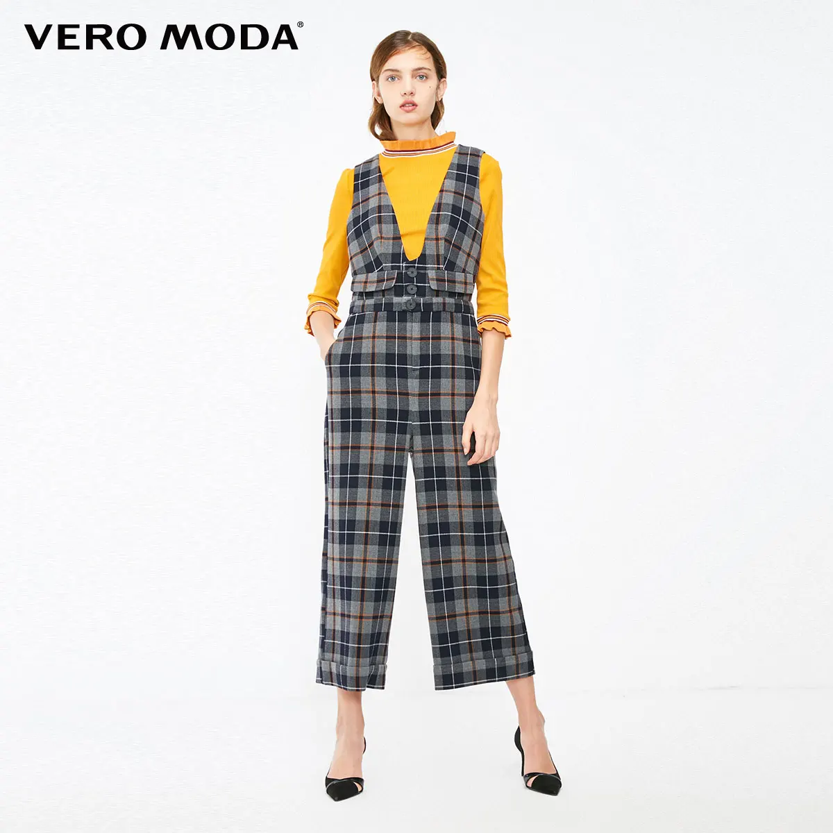 Vero Moda новое поступление OL Стиль Женский клетчатый комбинезон капри на пуговицах | 31849X504