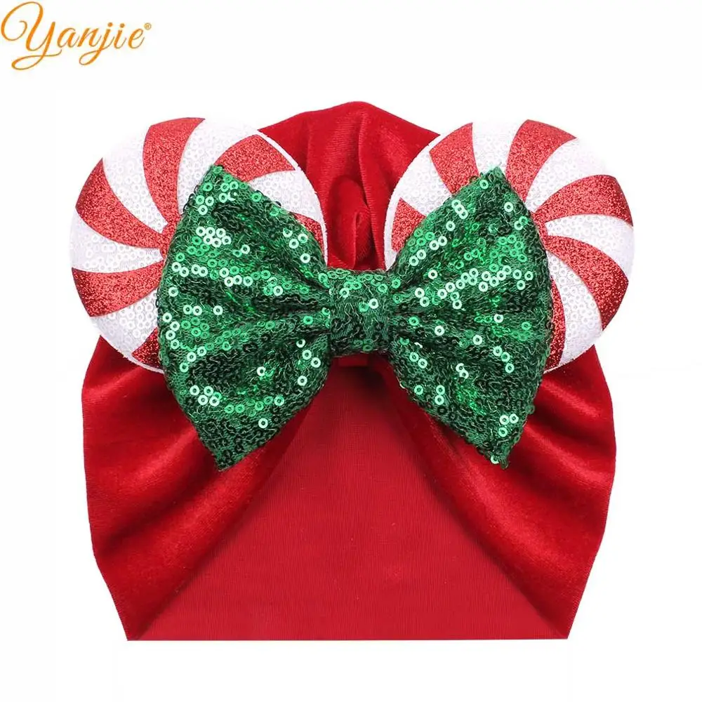 Turban-8 5 ''большой бантик для волос с пайетками уши Минни-Маус зимняя повязка на голову для девочек блестящая эластичная бархатная повязка на голову Детские аксессуары для волос - Цвет: Turban-8