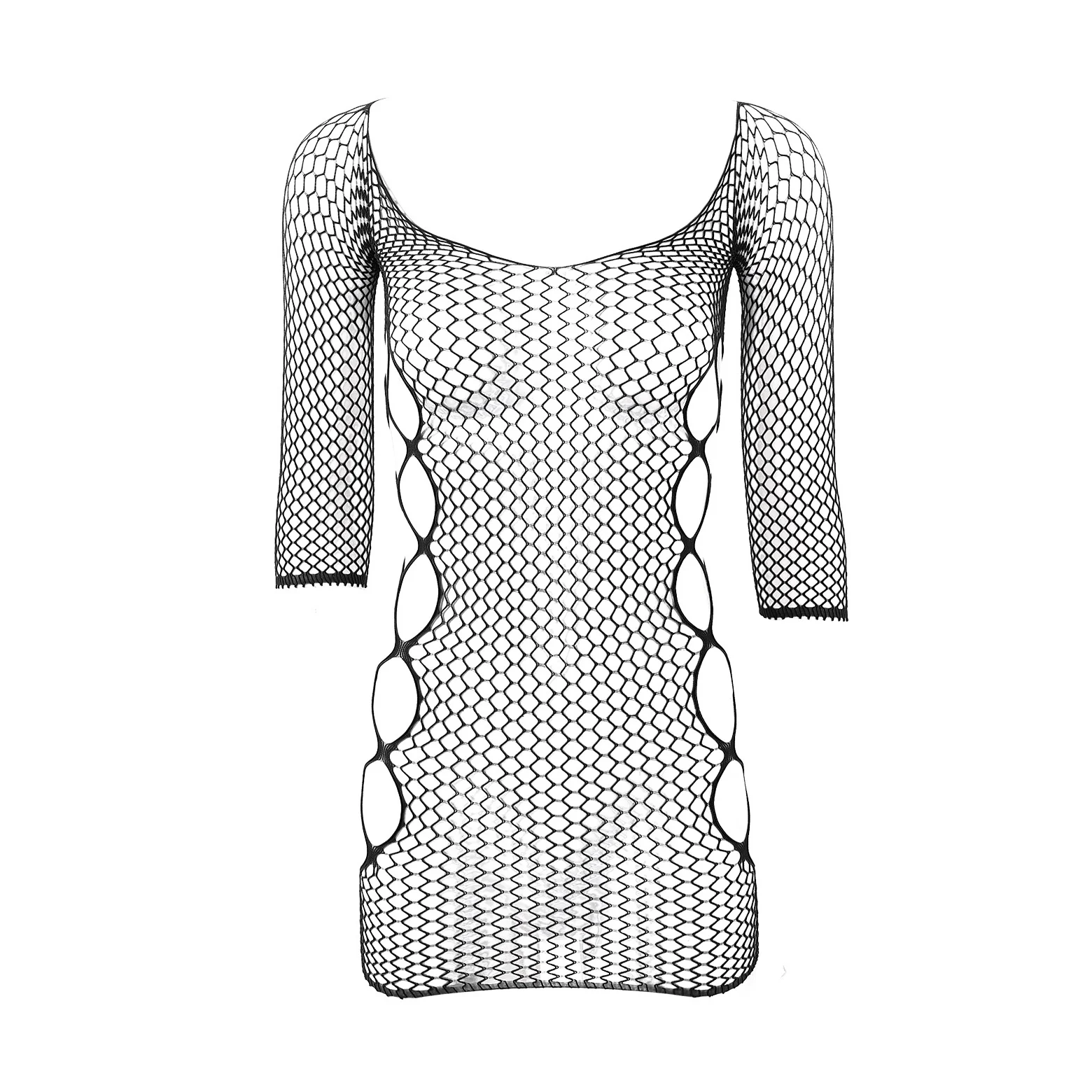 Women Hollow Out Transparent Fishnet Babydoll Dresses Sexy Lingerie