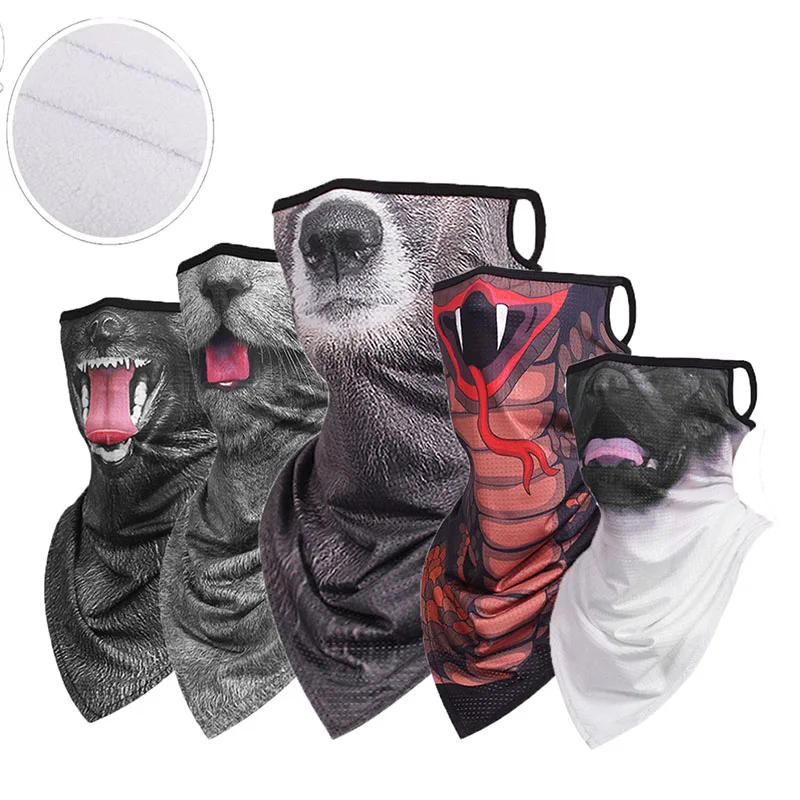 Fleece Scarf for Snowboard, Face Cover, Motor Cycling Mask, 3D Animal Triangle Bandana, Windproof Neck Gaiter, Winter Balaclava