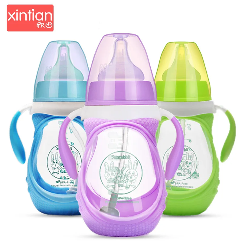 

Xin tian Shatter-resistant Glass Feeding Bottles High-temperature Resistant Newborns Baby Infant Wide Aperture with Protective C