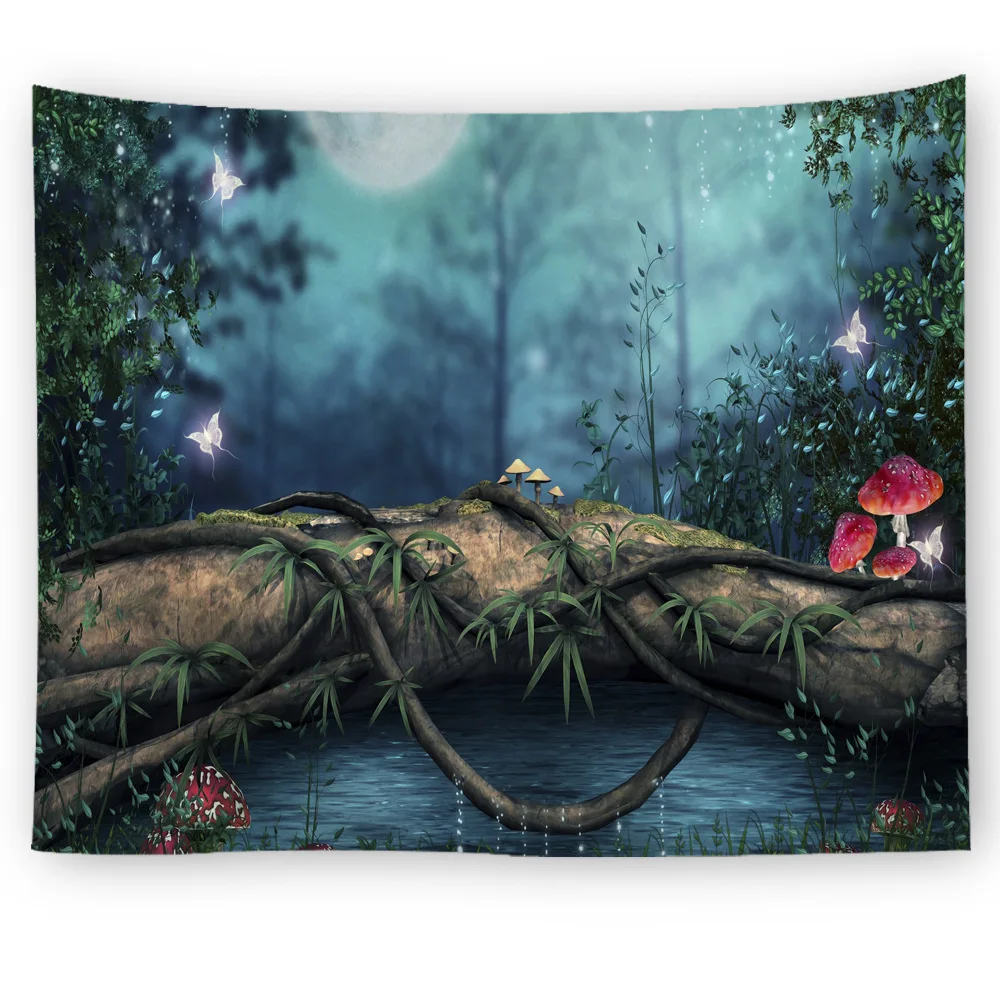 Mysterious Door Of Tree Tapestry Wall Hanging Psychedelic Forest Scenic Mushroom Elk Hippie Mandala Wall Carpet Decor Tapestries - Цвет: 03