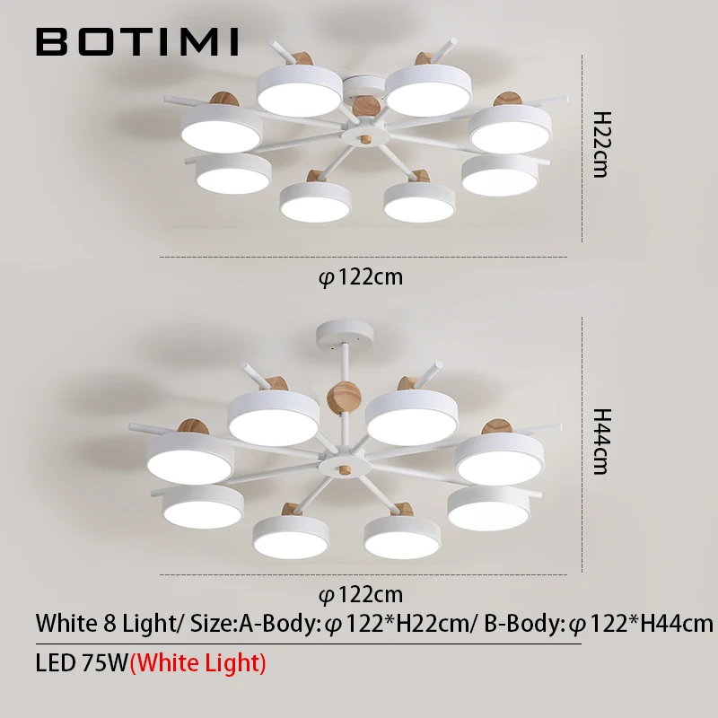 BOTIMI японская люстра с металлическими абажурами для гостиной потолочные деревянные люстры 220V светильники для спальни - Цвет абажура: 8 Lights-White