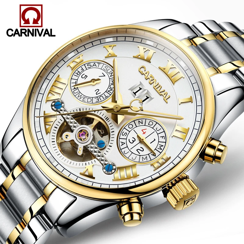 

Relogio Masculino Carnival Luxury Week Month Date Mechanical Watch Mens Watches Top Brand Luminous Automatic Clock Men Saat 2019