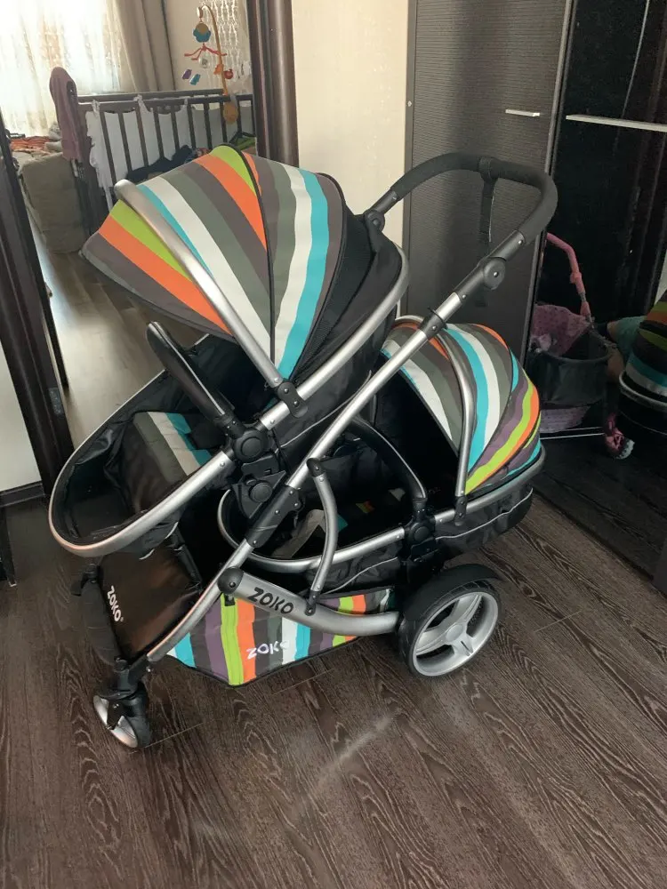 Luxury Twins Stroller 3 in 1 High landscape Aluminum Frame Leather Egg Shell Folding Double Pram Two Baskets Baby Carriage