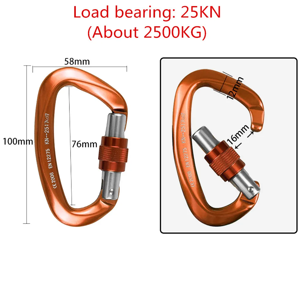 Профессиональный карабин для скалолазания, оборудование для скалолазания, защелкивающийся зажим, замок для альпинизма, безопасные аксессуары для улицы - Цвет: 25KN Orange