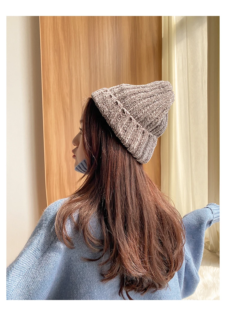 new corduroy knitted wool hat winter woman's beanies Double thick warm Cold-resistant bean hat Super soft Solid material